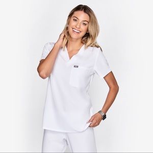 FIGS White one pocket scrub top